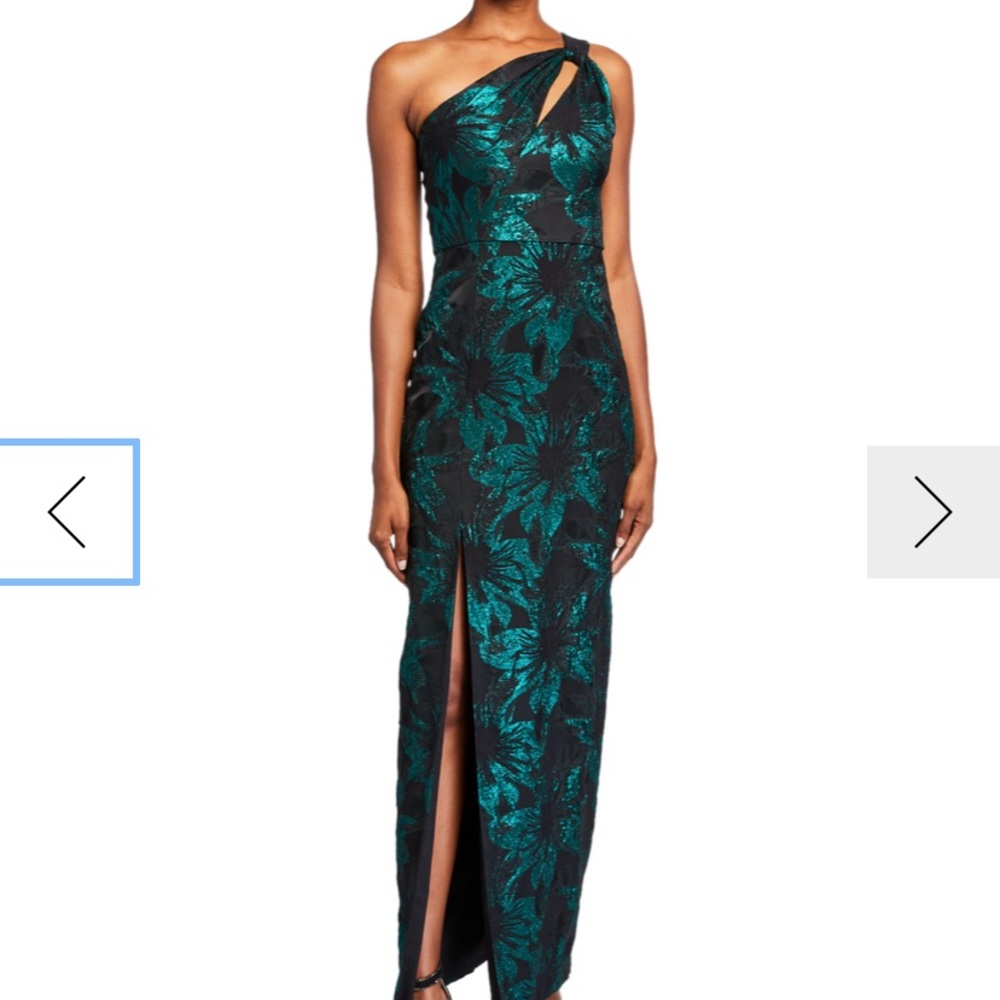 Aidan Mattox Metallic Jacquard One-Shoulder Gown